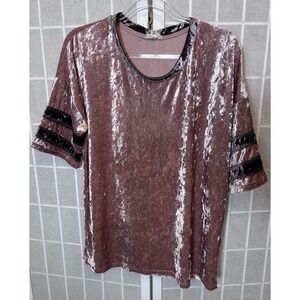 Women's Blush Brown Crush Velvet Oversized Varsity Top Size Small Blokcore